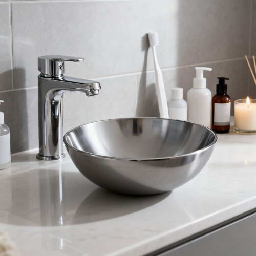 Living And Home (Silver) 38.5cm Round Ceramic Countertop Washbasin Vessel Sink