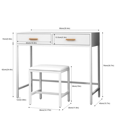 New 2 Drawers Vanity Make Up Desk Computer Table Stool for Bedroom UK 1