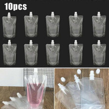 (10PCS)500ml Stand Up Clear Plastic Bag Resealable Transparent Pouch For Beverage Juice Drink Tw