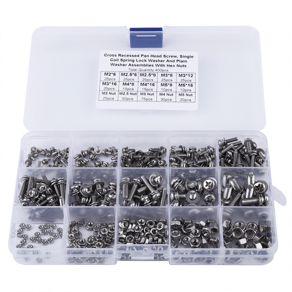 400pcs M2 M2.5 M3 M4 M5 Cross Pan Head Screws Nuts