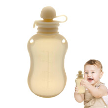 Silicone Breast Milk Storage Bags 150ml, Leakproof Silicone Bags for Breastmilk, Fruit Purees, Juice, Beige