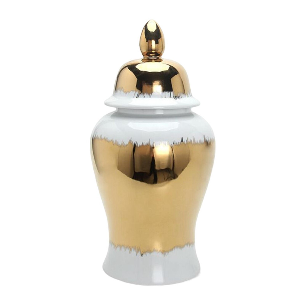 (White Gold, geometry) Flower Vase Temple Jar Storage Ceramic Ginger Jar 17x17x37cm-image-OPC-PK9M2B5-NEW