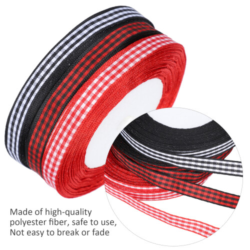 Christmas Gift Wrapping Ribbons 3Pcs Check Fabric Classic Plaid Pattern 2