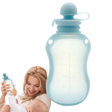 Breastmilk Containers - 150ml Leakproof Silicone Storage Bags for Breast Milk, Baby Food, and Fruit Purees, Grey-Blue