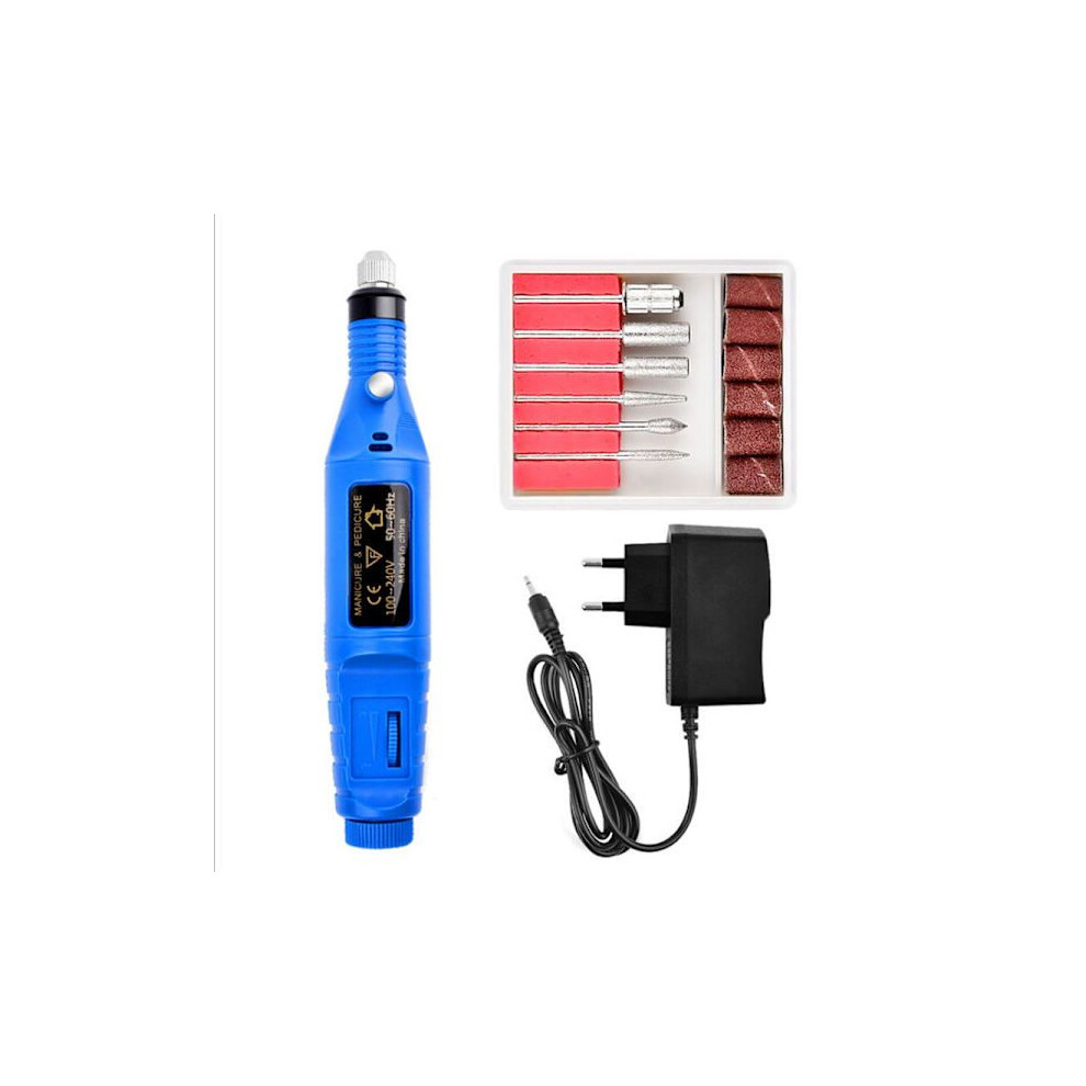 Elektrische Nagelfeile, elektrische Nagelfeile, inklusive 6 Bohrern und 6 Schleifern Blau