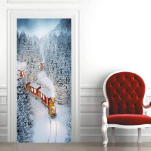 Door Stickers PVC Waterproof 3D Ice Snow Train Wallpaper Mural 95cm x 215cm Home Decor Design