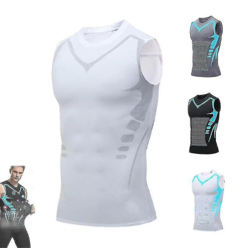 (3XL, white) Posture Corrector Vest For Men, Ionic Shaping Sleeveless Shirt Tw
