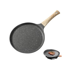 Non Stick Crepe Pan 24 Inches, Black Granite Frying Pan with Wooden Handle, Multi-Functional for Eggs and Steak