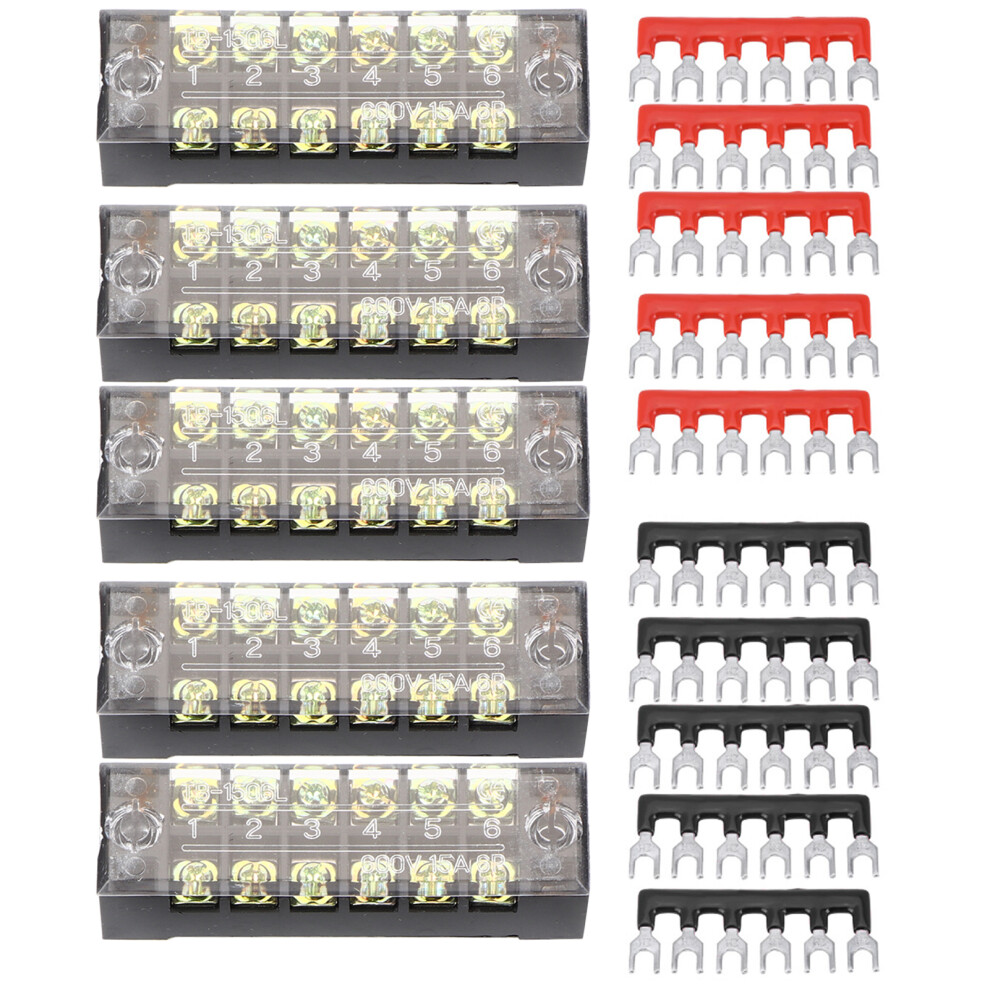 5Pcs Dual Row 6 Positions 600V 15A Screw Terminal 8320539698137