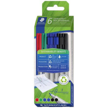 Staedtler Filzstift für Folien Lumocolor nicht permanent Stift 316 316 C6-1 rot, blau, grün, schwarz