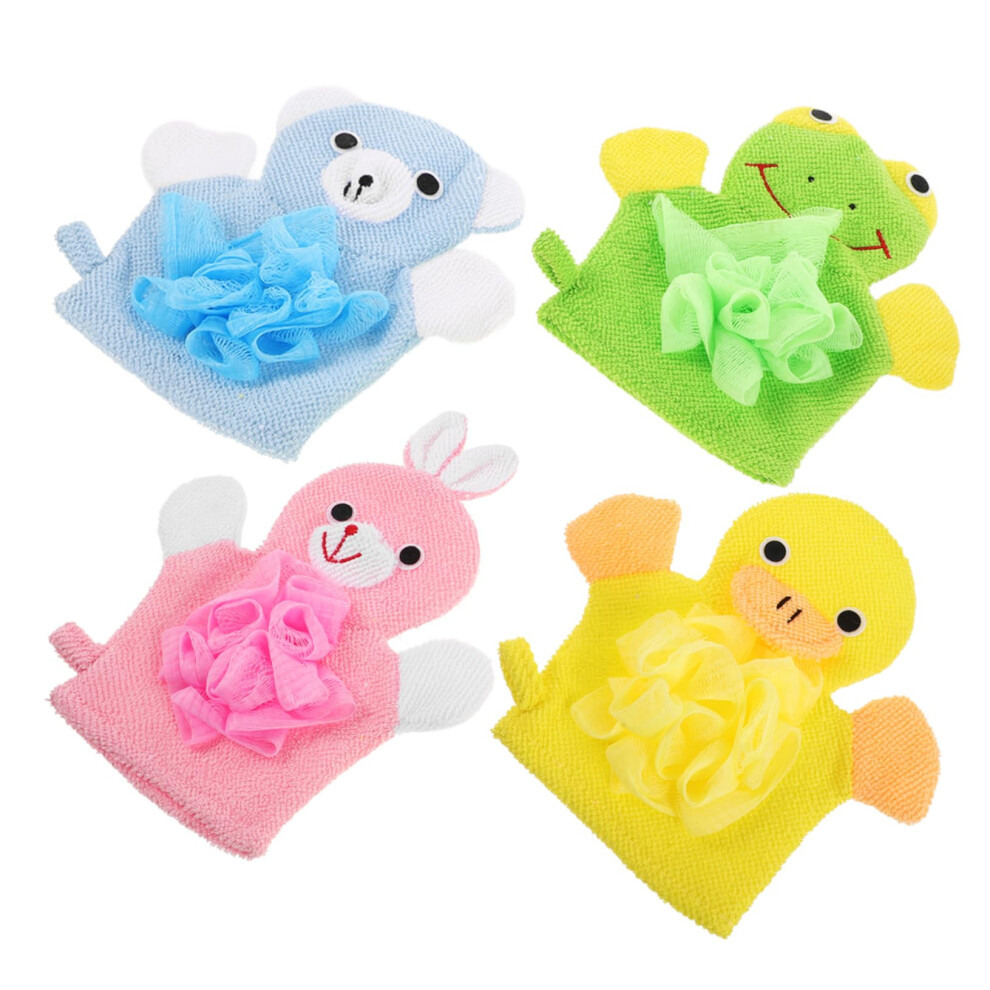 Kids Scrubbing Wash Mitts 4-Pack Exfoliating Bath Gloves for Kids Shower, Soft Material, Black Color, Ideal for Bathing