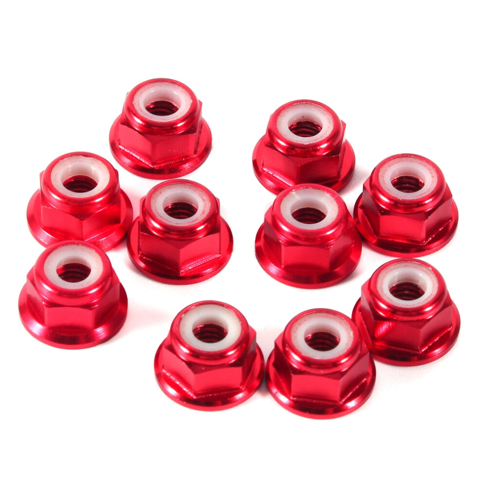 10Pcs M4 Nylon Insert Selflock Aluminum Nuts Hex Dark/Red