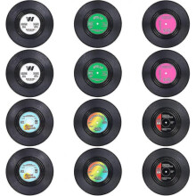 12 Pieces Non-slip Vinyl Coasters, Insulating Cd Disc Coasters for Coffee Tea Beer Wine Bottle, 10.5 X 10.5 X 0.2 Cm Hy