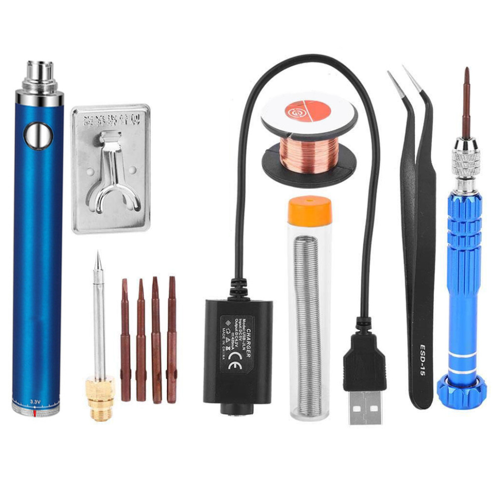 (Blue) Electric Soldering Iron Rechargeable Welding Pen Heater Tweezers 9338536214457