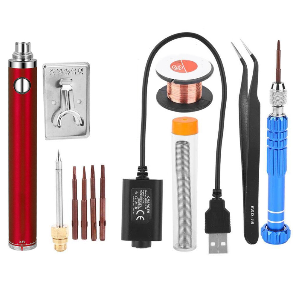 (Red) Electric Soldering Iron Rechargeable Welding Pen Heater Tweezers 9338536214402