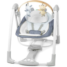 INGENUITY Transat für Babys Elektrische zusammenklappbare Wippe – Chambray, Weihnachtsgeschenk für Babys, 5 Schaukelgeschwindigkeiten, 8 Melodien