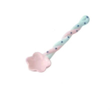 Teaspoons Spoon Colorful Twisted Hand Painted Wave Dot Star Fairy Stick Dessert Spoon for Girls Pink