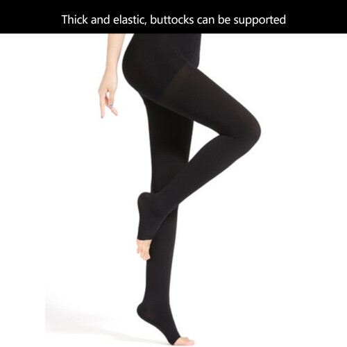 High Elastic Compression Stockings for Women, Open Toe, Black, M 2