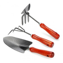 3 Piece Garden Tools Set with Double Hoe Hand Cultivator Flower Trowel