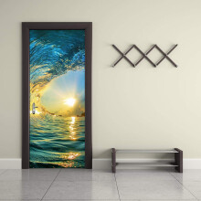 Door Mural 3D Ocean Waves At Dusk Self-Adhesive Waterproof Vinyl Wallpaper Door Decal 30.3"x78.7" For Kids Bedroom Decor