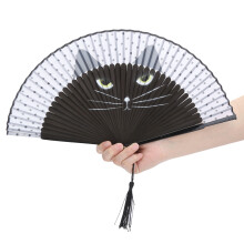 Klappbarer Katzenventilator Japanischer Stil Handgehaltene Hochzeits-Tanzgeschenk Tintenstrahldruck bemalt