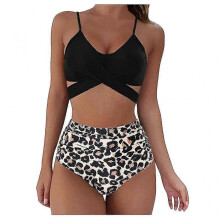 (XL, Black) Womens Bikini High Waisted Swimsuits Sexy Leopard Print Bathing Swimwear