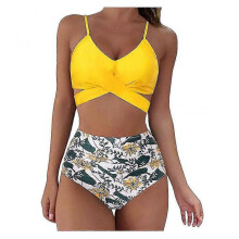 (XLL, Yellow) Womens Bikini High Waisted Swimsuits Sexy Leopard Print Bathing Swimwear