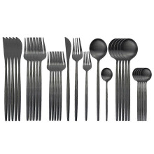 (Black 1) 30pcs Matte Gold Cutlery Set Stainless Steel Dinnerware Knife Dessert Fork Spoon Dinner Silverware Kitchen Party Tableware Set
