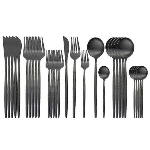 (Black 1) 30pcs Matte Gold Cutlery Set Stainless Steel Dinnerware Knife Dessert Fork Spoon Dinner Silverware Kitchen Party Tableware Set