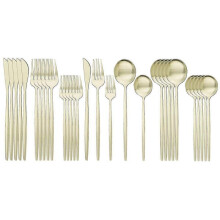 (Champagne 2) 30pcs Matte Gold Cutlery Set Stainless Steel Dinnerware Knife Dessert Fork Spoon Dinner Silverware Kitchen Party Tableware Set