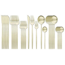 (Champagne 1) 30pcs Matte Gold Cutlery Set Stainless Steel Dinnerware Knife Dessert Fork Spoon Dinner Silverware Kitchen Party Tableware Set