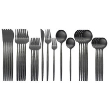 (Black 2) 30pcs Matte Gold Cutlery Set Stainless Steel Dinnerware Knife Dessert Fork Spoon Dinner Silverware Kitchen Party Tableware Set