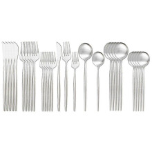(Silver 2) 30pcs Matte Gold Cutlery Set Stainless Steel Dinnerware Knife Dessert Fork Spoon Dinner Silverware Kitchen Party Tableware Set