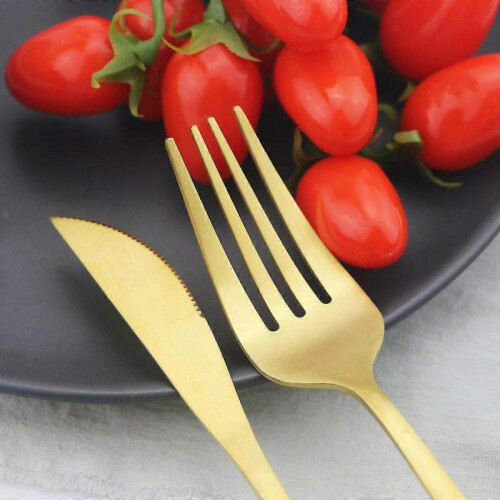(Black 1) 30pcs Matte Gold Cutlery Set Stainless Steel Dinnerware Knife Dessert Fork Spoon Dinner Silverware Kitchen Party Tableware Set 1