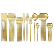 (Gold 1) 30pcs Matte Gold Cutlery Set Stainless Steel Dinnerware Knife Dessert Fork Spoon Dinner Silverware Kitchen Party Tableware Set