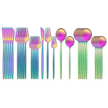 (Rainbow 2) 30pcs Matte Gold Cutlery Set Stainless Steel Dinnerware Knife Dessert Fork Spoon Dinner Silverware Kitchen Party Tableware Set