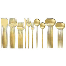 (Gold 2) 30pcs Matte Gold Cutlery Set Stainless Steel Dinnerware Knife Dessert Fork Spoon Dinner Silverware Kitchen Party Tableware Set