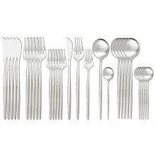 (Silver 1) 30pcs Matte Gold Cutlery Set Stainless Steel Dinnerware Knife Dessert Fork Spoon Dinner Silverware Kitchen Party Tableware Set