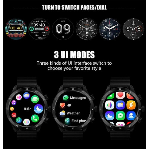 (Black) Men's Bluetooth call smart watch full touch screen waterproof compatible with Android IOS 1