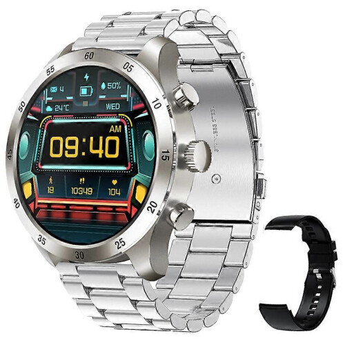 (Silver) Men's Bluetooth call smart watch full touch screen waterproof compatible with Android IOS