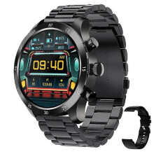 (Black) Men's Bluetooth call smart watch full touch screen waterproof compatible with Android IOS