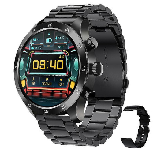 (Black) Men's Bluetooth call smart watch full touch screen waterproof compatible with Android IOS