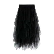 (Black) Women Tulle Skirt Elastic Waist Mesh Long Paragraph Skirt Dress