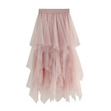 (Pink) Women Tulle Skirt Elastic Waist Mesh Long Paragraph Skirt Dress