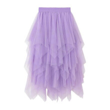 (Purple) Women Tulle Skirt Elastic Waist Mesh Long Paragraph Skirt Dress