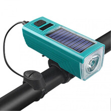 (Green) Solar Powered Bike Headlight USB Charging Waterproof Horn Lamp for Night Light