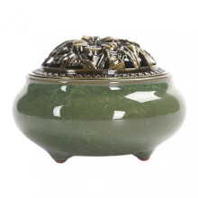 (dark green)Ceramic Incense-Burner Retro Incense Holder for Sticks Coils Incense Home Ornaments Incense Seats