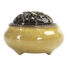 (Yellow)Ceramic Incense-Burner Retro Incense Holder for Sticks Coils Incense Home Ornaments Incense Seats