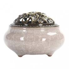 (Grey)Ceramic Incense-Burner Retro Incense Holder for Sticks Coils Incense Home Ornaments Incense Seats
