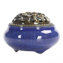 (Dark Blue)Ceramic Incense-Burner Retro Incense Holder for Sticks Coils Incense Home Ornaments Incense Seats